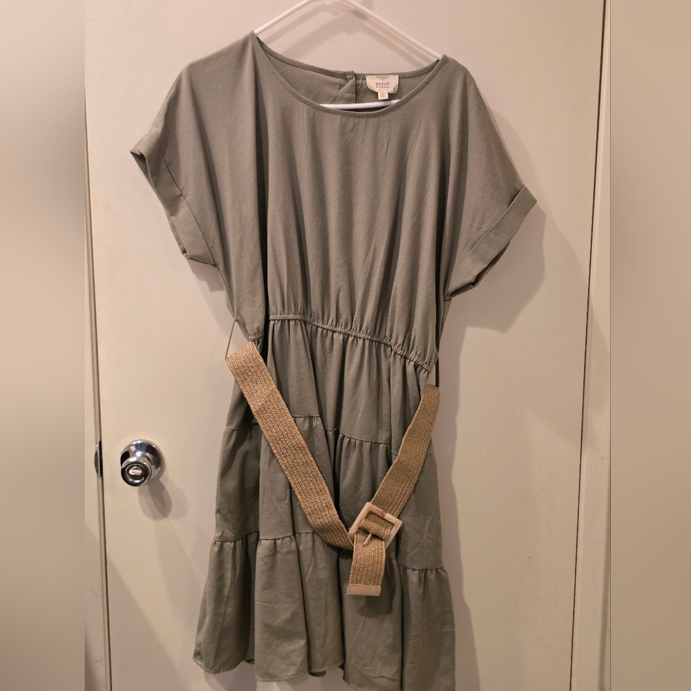 Olive Green Belted Dress